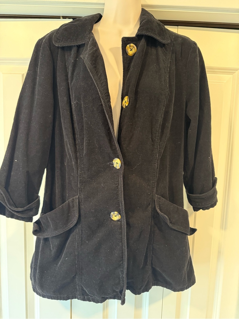 French Cuff black corduroy trench coat jacket medium m